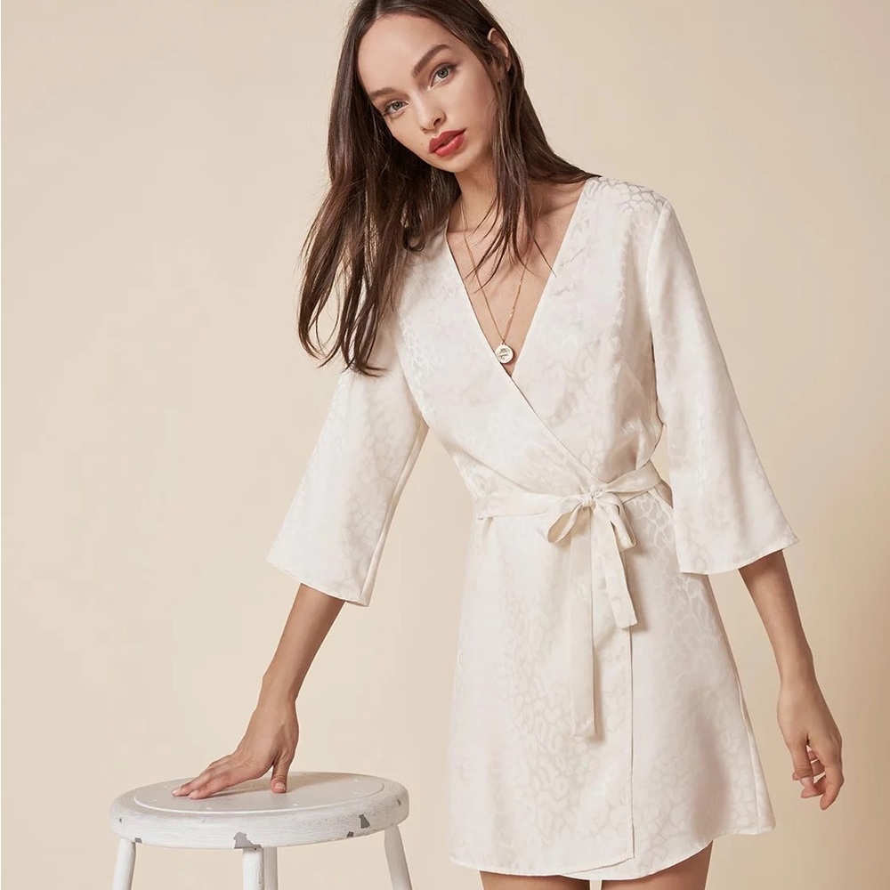 Reformation Julia Wrap Dress White Leopard Print